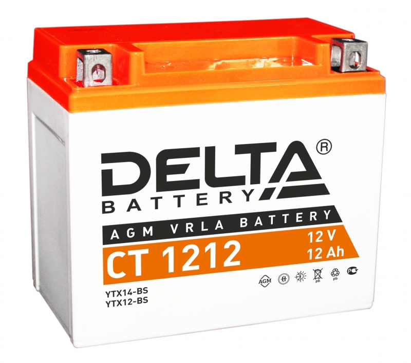 Мото аккумулятор Delta CT 1212 YTX14-BS, YTX12-BS